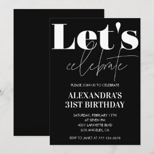 Cartes d'invitation d'anniversaire 31 ans noires T