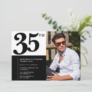 Cartes d'invitation d'anniversaire 35 ans en noir