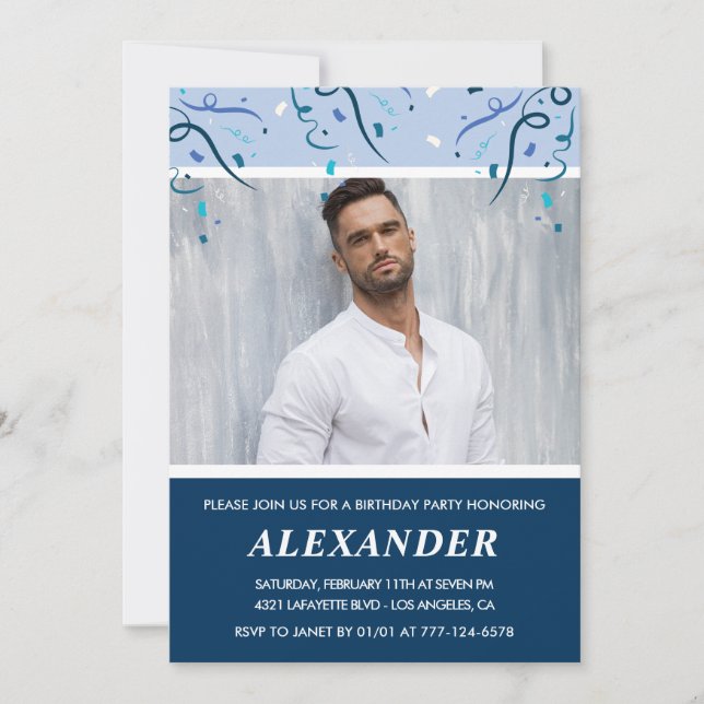 Cartes d'invitation d'anniversaire 38 ans bleu mar (Devant)