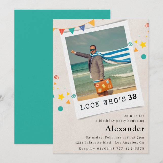 Cartes d'invitation d'anniversaire 38 ans pour hom (Devant / Derrière)