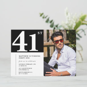 Cartes d'invitation d'anniversaire 41 ans Noir et 