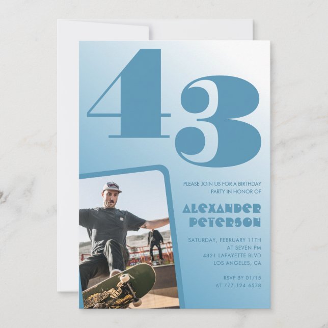 Cartes d'invitation d'anniversaire 43 ans homme av (Devant)