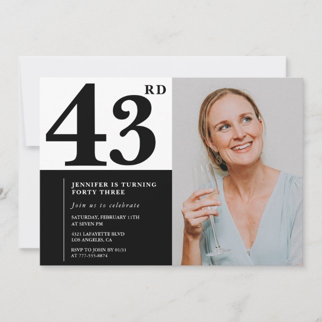 Cartes d'invitation d'anniversaire 43 ans photo no (Devant)