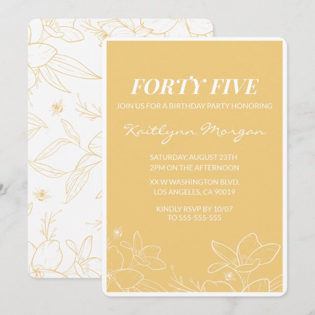 Cartes d'invitation d'anniversaire 45 ans modernes (Devant / Derrière)