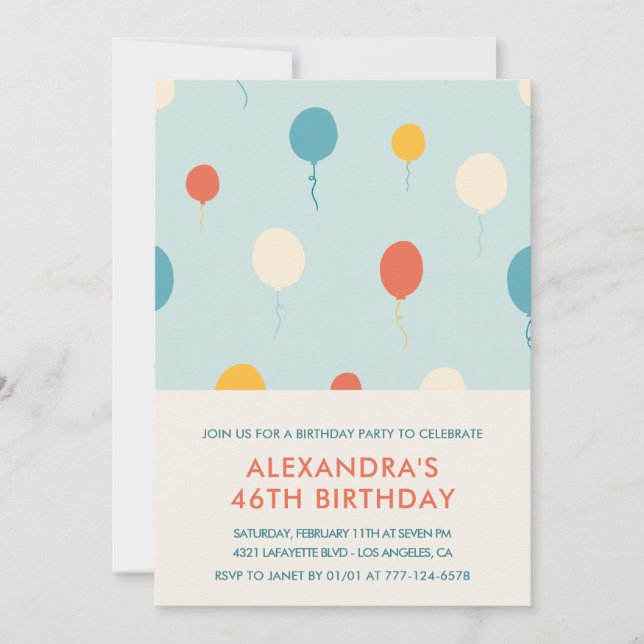 Cartes d'invitation d'anniversaire 46 ans Ballons  (Devant)
