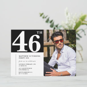 Cartes d'invitation d'anniversaire 46 ans Noir et 