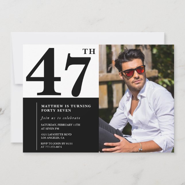Cartes d'invitation d'anniversaire 47 ans en noir  (Devant)