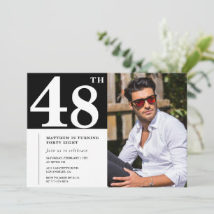 Cartes d'invitation d'anniversaire 48 ans Noir et