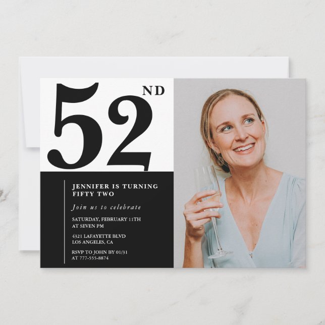 Cartes d'invitation d'anniversaire 52 ans photo no (Devant)