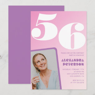 Cartes d'invitation d'anniversaire 56 ans Pink Gro