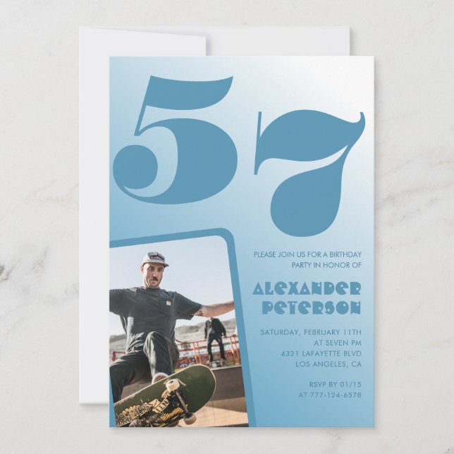 Cartes d'invitation d'anniversaire 57 ans avec dég (Devant)