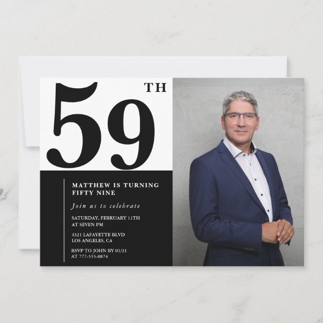 Cartes d'invitation d'anniversaire 59 ans Noir et  (Devant)