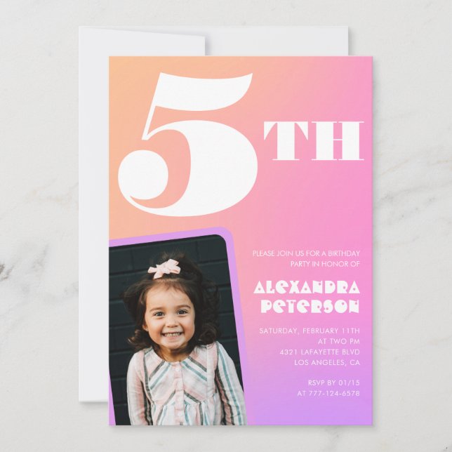 Cartes d'invitation d'anniversaire 5 ans Fille Ros (Devant)