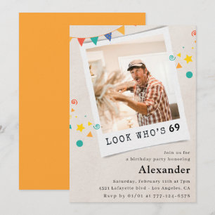 Cartes d'invitation d'anniversaire 69 ans avec pho