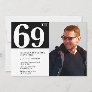 Cartes d'invitation d'anniversaire 69 ans noir et