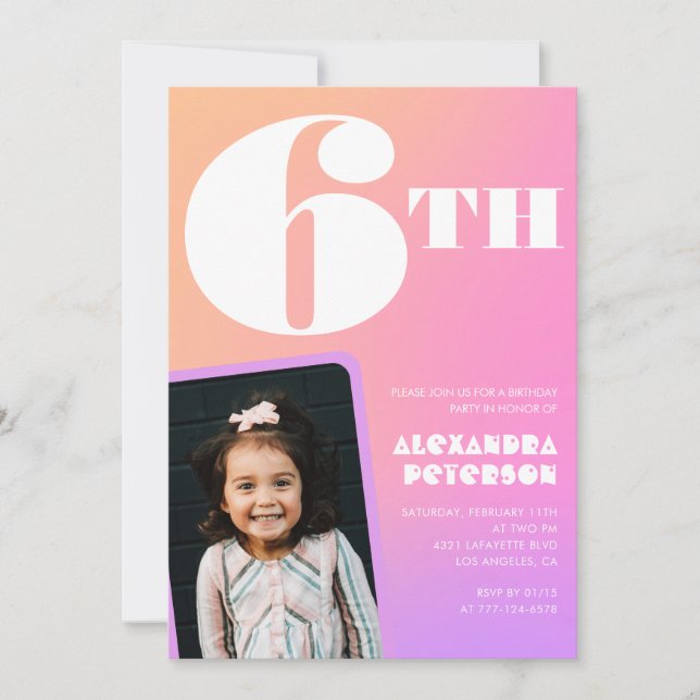 Cartes d'invitation d'anniversaire 6 ans Fille Pho (Devant)