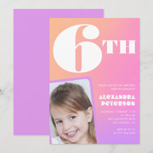 Cartes d'invitation d'anniversaire 6 ans Rose Phot