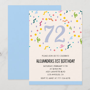 Cartes d'invitation d'anniversaire 72 ans confetti