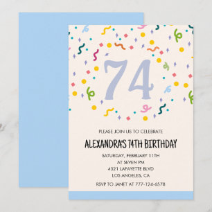 Cartes d'invitation d'anniversaire 74 ans Confetti