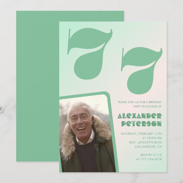 Cartes d'invitation d'anniversaire 77 ans avec dég (Devant / Derrière)
