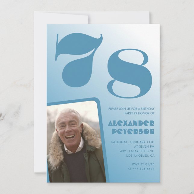 Cartes d'invitation d'anniversaire 78 ans avec dég (Devant)
