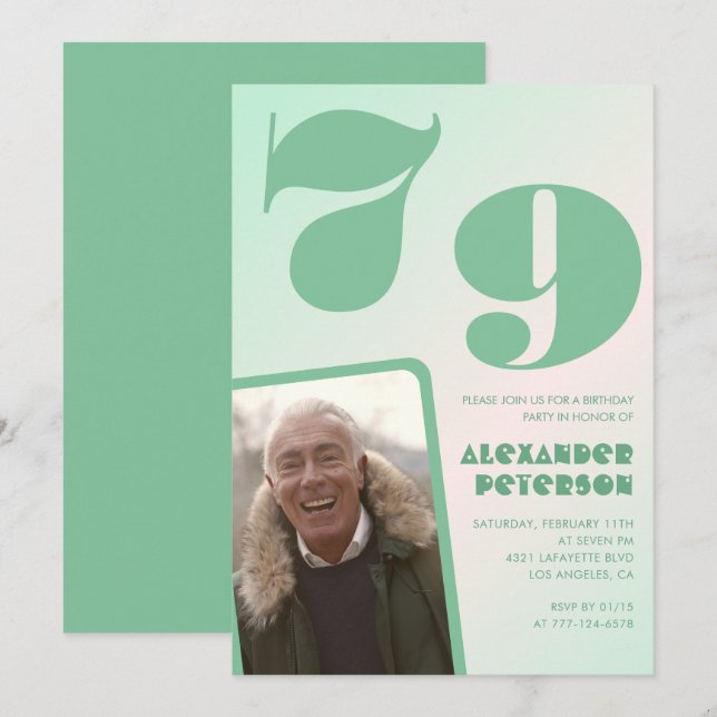 Cartes d'invitation d'anniversaire 79 ans avec dég (Devant / Derrière)