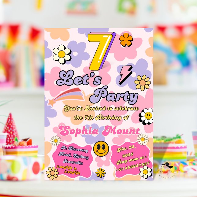 Cartes d'invitation d'anniversaire 7 ans à thème f (Créateur téléchargé)
