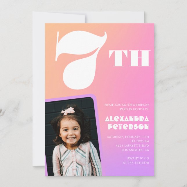 Cartes d'invitation d'anniversaire 7 ans fille Ora (Devant)
