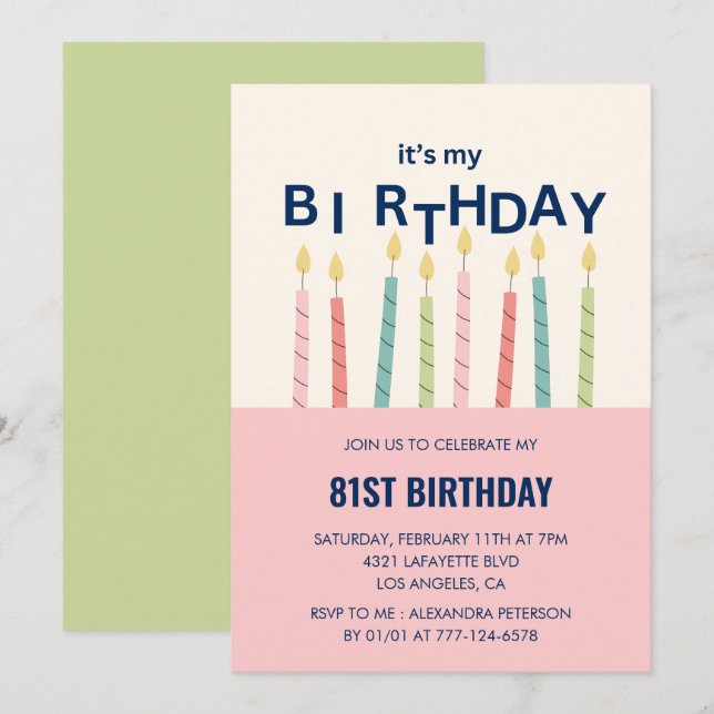 Cartes d'invitation d'anniversaire 81 ans Funny Ca (Devant / Derrière)