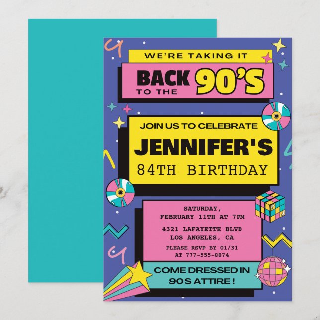 Cartes d'invitation d'anniversaire 84 ans rétro so (Devant / Derrière)