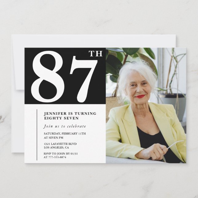 Cartes d'invitation d'anniversaire 87 ans en noir  (Devant)