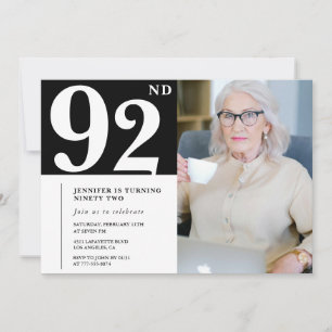 Cartes d'invitation d'anniversaire 92 ans en noir