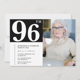 Cartes d'invitation d'anniversaire 96 ans en noir