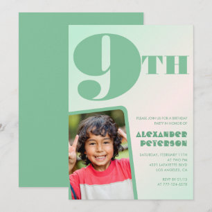 Cartes d'invitation d'anniversaire 9 ans vertes Ph