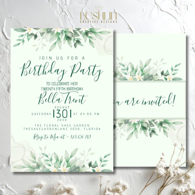 Cartes d'invitation d'anniversaire à feuille de ve (Créateur téléchargé)