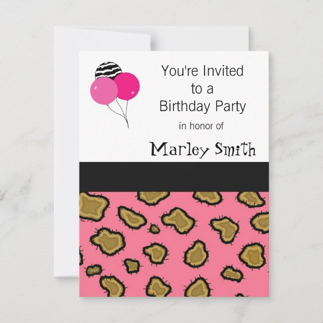 Cartes d'invitation d'anniversaire à motif léopard (Devant)