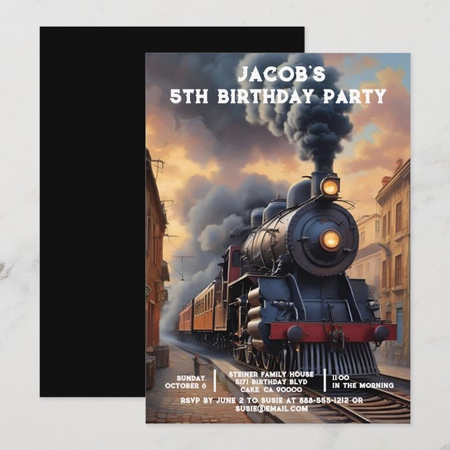 Cartes d'invitation d'anniversaire à thème de trai (Devant / Derrière)
