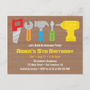 Cartes d'invitation d'anniversaire aux outils de b