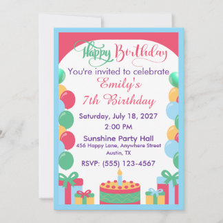 Cartes d'invitation d'anniversaire avec ballons mi