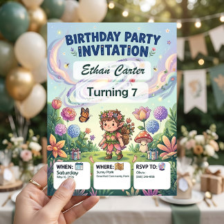 Cartes d'invitation d'anniversaire avec fleurs Zaz
