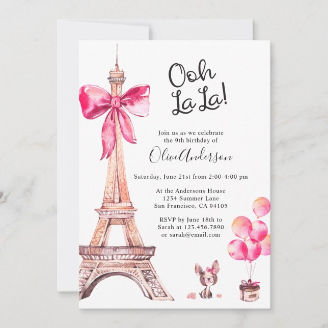 Cartes d'invitation d'anniversaire avec la Tour Ei (Devant)