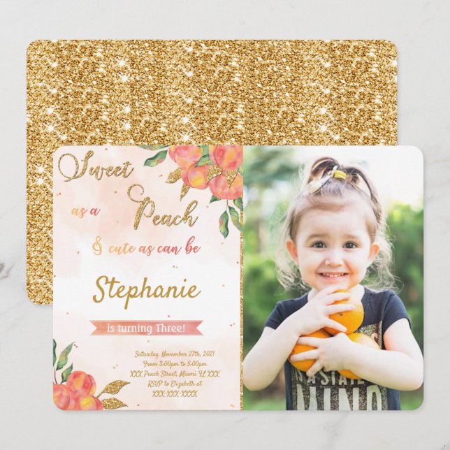 Cartes d'invitation d'anniversaire avec photo de p (Devant / Derrière)