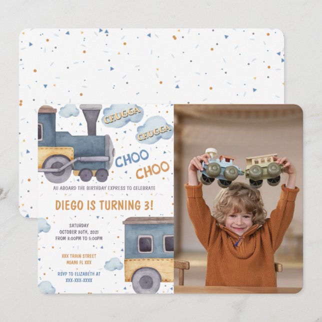 Cartes d'invitation d'anniversaire avec photo de t (Devant / Derrière)