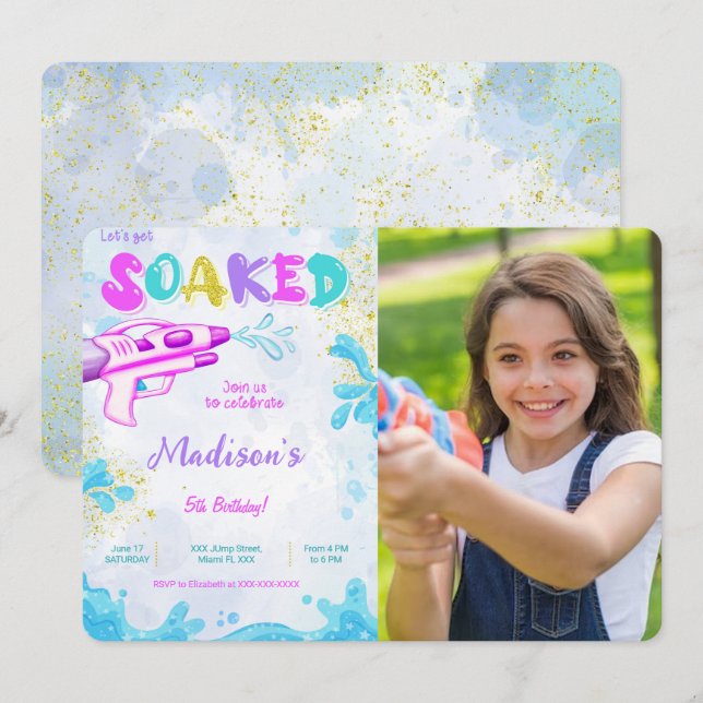 Cartes d'invitation d'anniversaire avec pistolet à (Devant / Derrière)