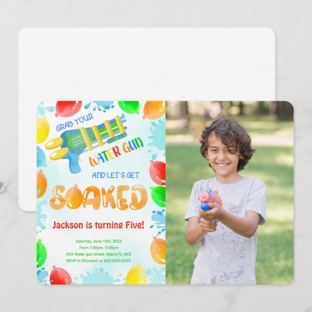 Cartes d'invitation d'anniversaire avec pistolet à (Devant / Derrière)