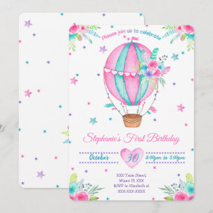 Cartes d'invitation d'anniversaire ballon à air