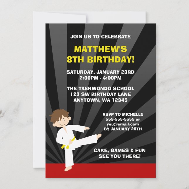 Cartes d'invitation d'anniversaire Ceinture Jaune  (Devant)