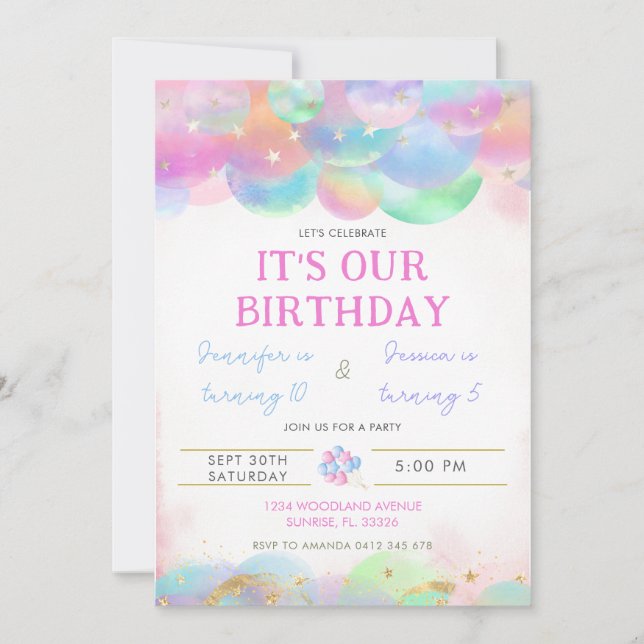 Cartes d'invitation d'anniversaire conjoint avec b (Devant)