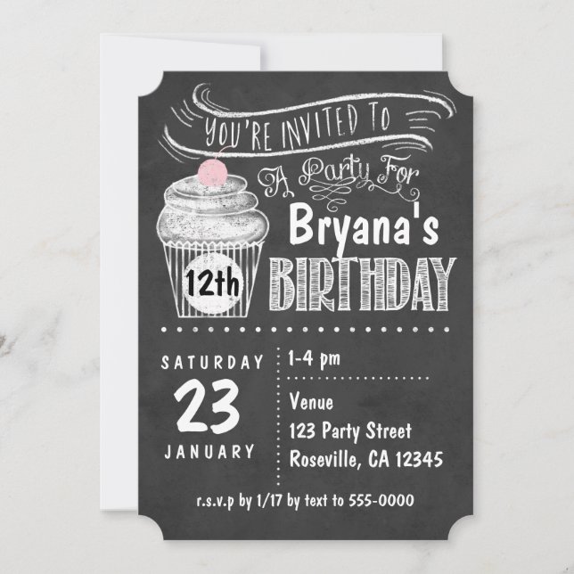 Cartes d'invitation d'anniversaire Cupcake tableau (Devant)