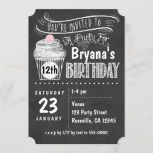 Cartes d'invitation d'anniversaire Cupcake tableau